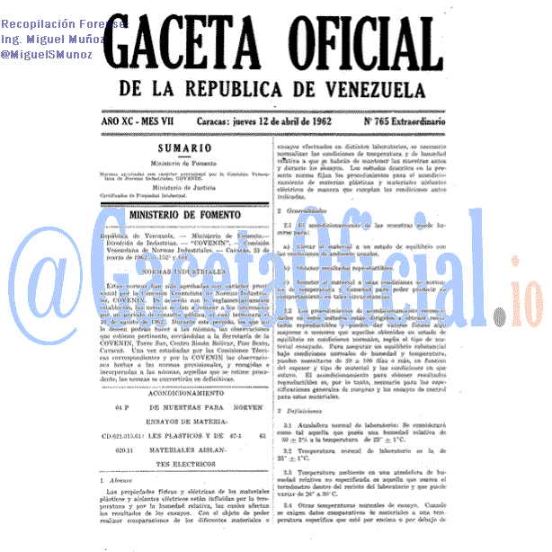 Gaceta Oficial 765 del 12 Abril 1962