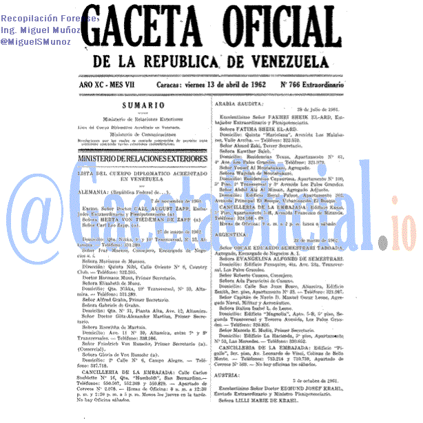 Gaceta Oficial 766 del 13 Abril 1962