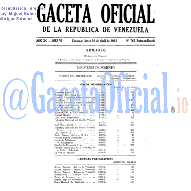 Gaceta Oficial 767 del 30 Abril 1962