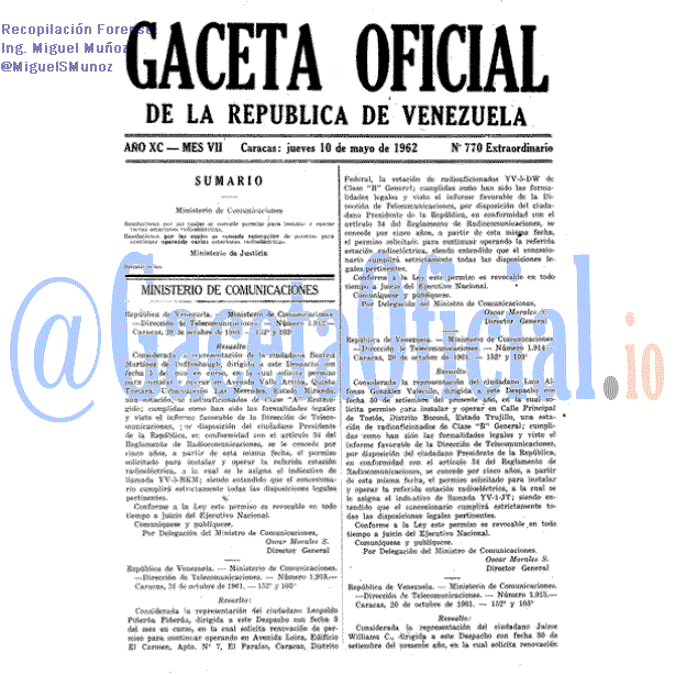 Gaceta Oficial 770 del 10 Mayo 1962