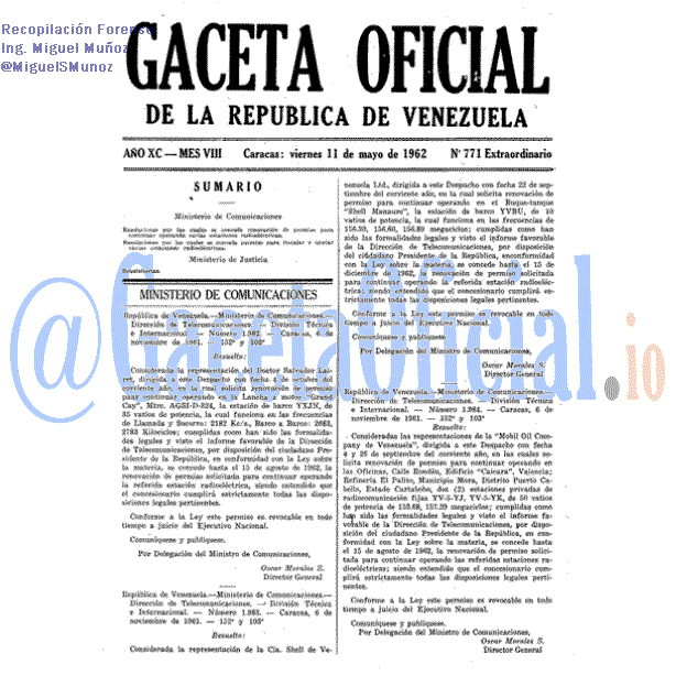 Gaceta Oficial 771 del 11 Mayo 1962