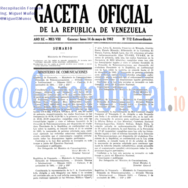 Gaceta Oficial 772 del 14 Mayo 1962