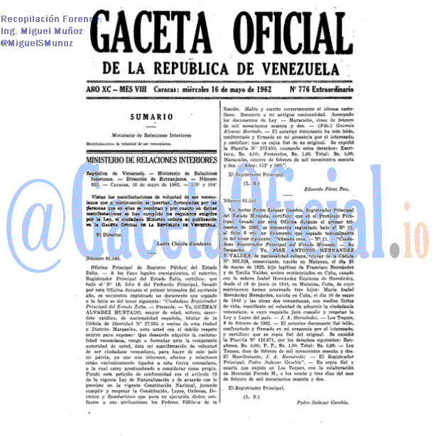 Gaceta Oficial 776 del 16 Mayo 1962