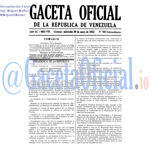 Gaceta Oficial 785 del 30 Mayo 1962