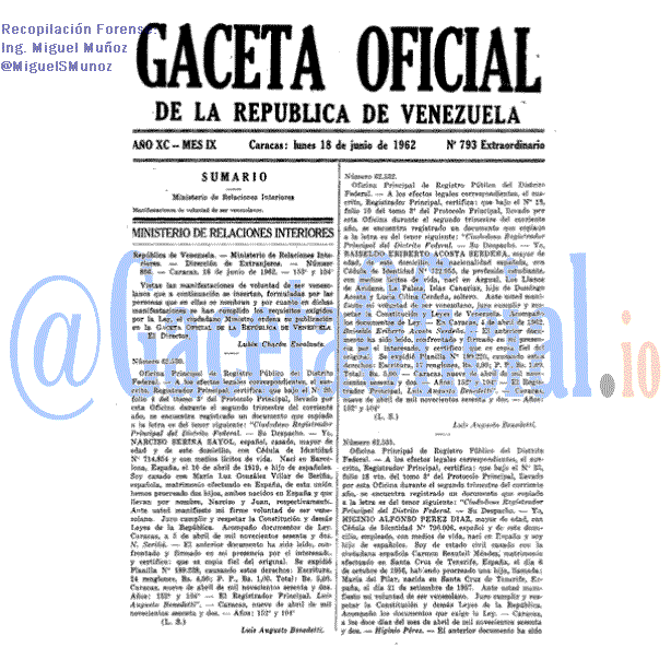 Gaceta Oficial 793 del 18 Junio 1962