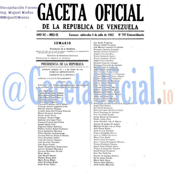 Gaceta Oficial 797 del 4 Julio 1962
