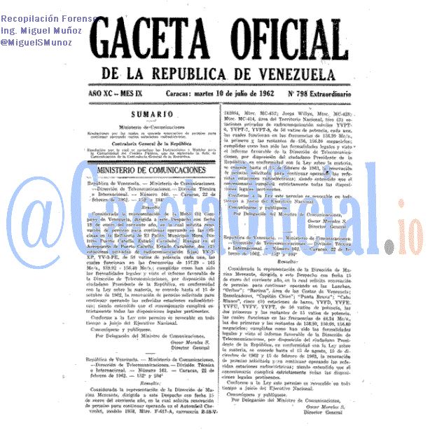 Gaceta Oficial 798 del 10 Julio 1962