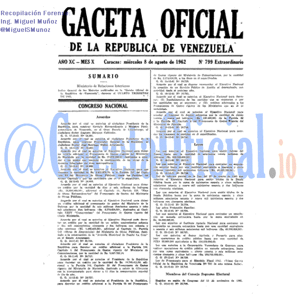Gaceta Oficial 799 del 8 Agosto 1962