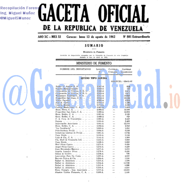 Gaceta Oficial 801 del 13 Agosto 1962