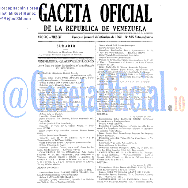 Gaceta Oficial 805 del 6 Septiembre 1962