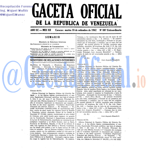 Gaceta Oficial 807 del 18 Septiembre 1962