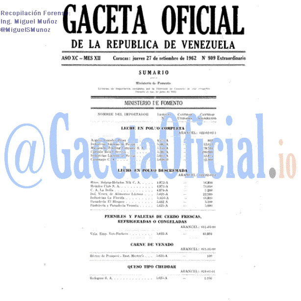 Gaceta Oficial 809 del 27 Septiembre 1962
