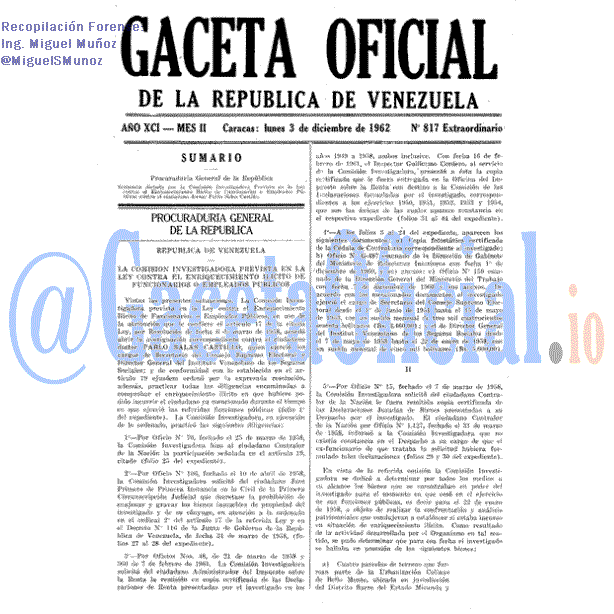 Gaceta Oficial 817 del 3 Diciembre 1962