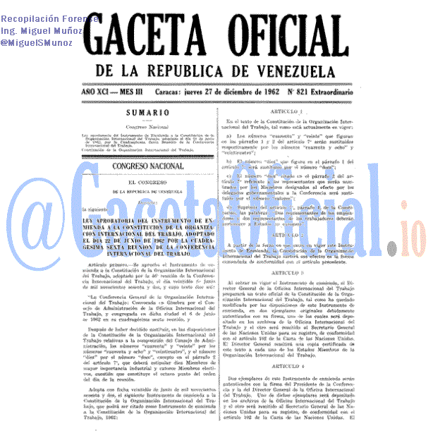 Gaceta Oficial 821 del 27 Diciembre 1962