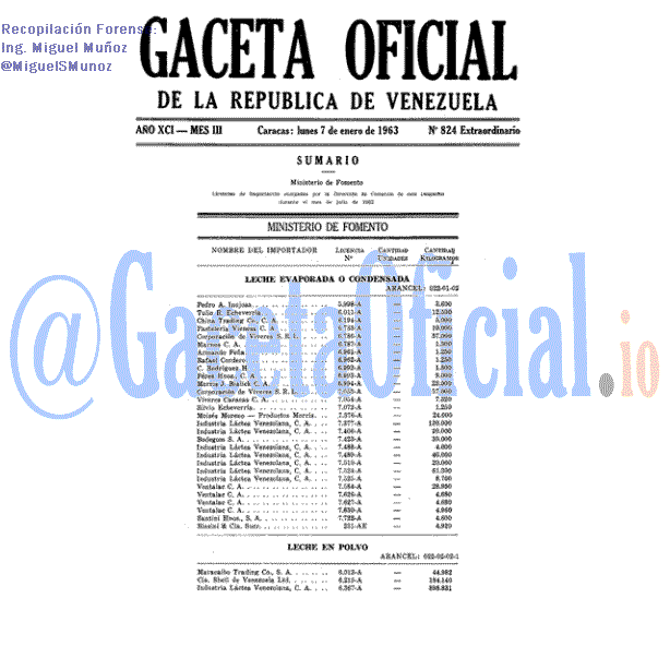 Gaceta Oficial 824 del 7 Enero 1963