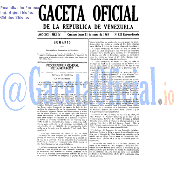 Gaceta Oficial 827 del 21 Enero 1963