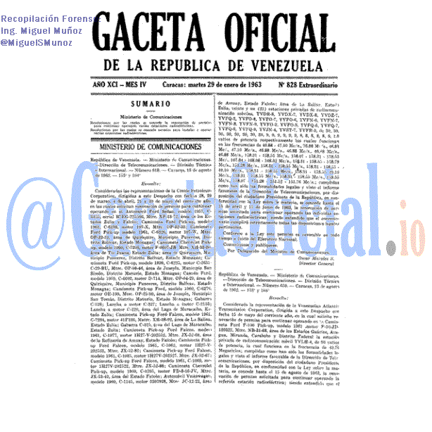 Gaceta Oficial 828 del 29 Enero 1963