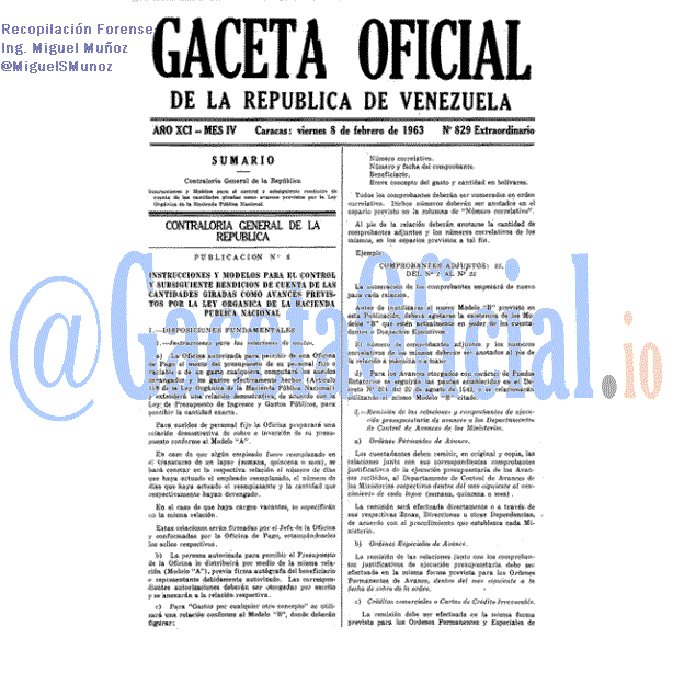 Gaceta Oficial 829 del 8 Febrero 1963