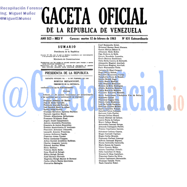 Gaceta Oficial 831 del 12 Febrero 1963