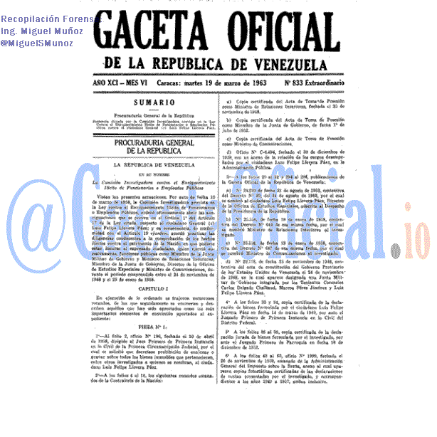 Gaceta Oficial 833 del 19 Marzo 1963