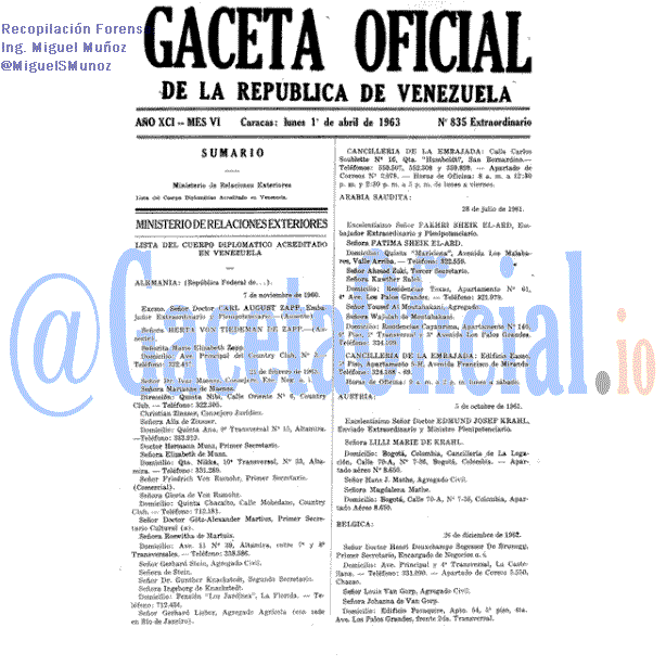 Gaceta Oficial 835 del 1 Abril 1963