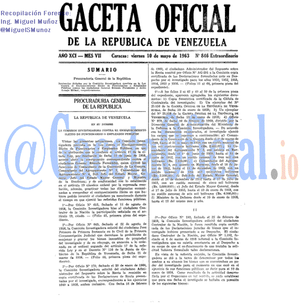 Gaceta Oficial 846 del 10 Mayo 1963