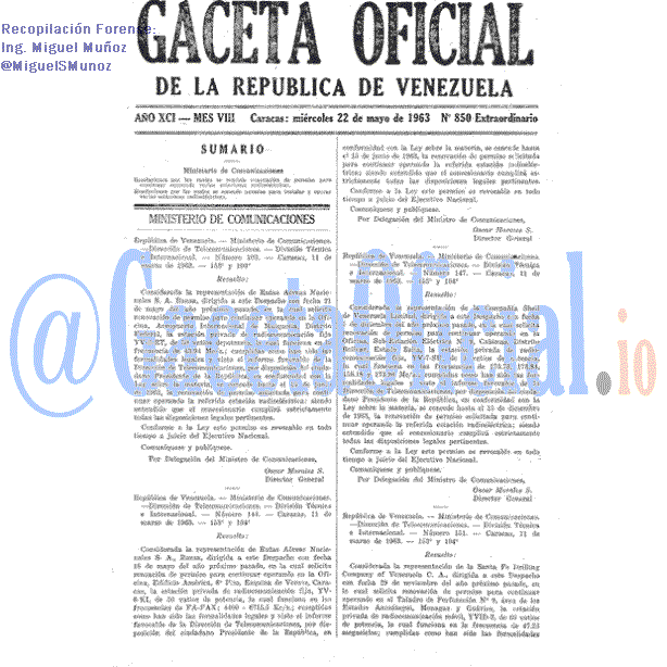 Gaceta Oficial 850 del 22 Mayo 1963