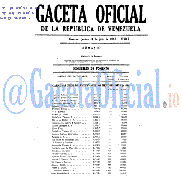 Gaceta Oficial 861 del 11 Julio 1963