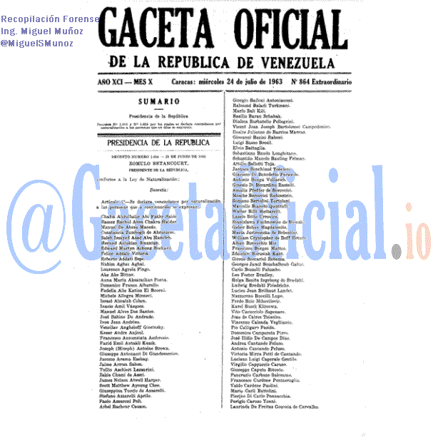Gaceta Oficial 864 del 24 Julio 1963