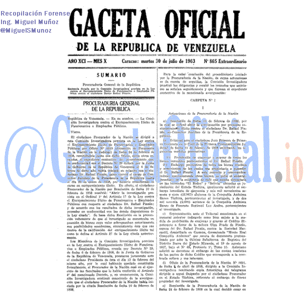 Gaceta Oficial 865 del 30 Julio 1963
