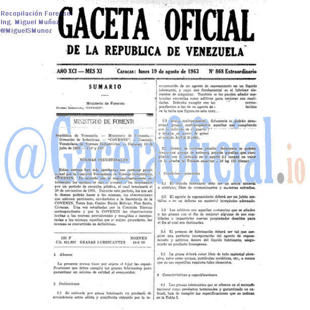 Gaceta Oficial 868 del 19 Agosto 1963