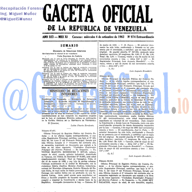 Gaceta Oficial 874 del 4 Septiembre 1963