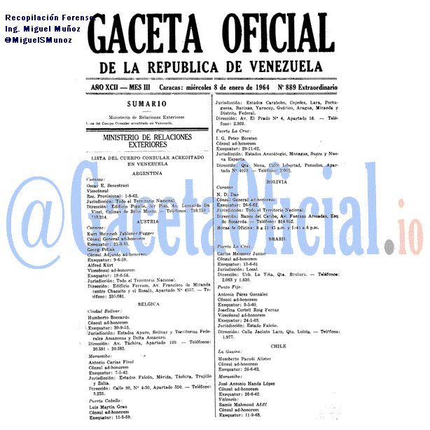 Gaceta Oficial 889 del 8 Enero 1964