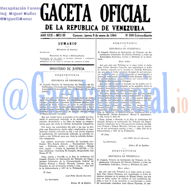Gaceta Oficial 890 del 9 Enero 1964