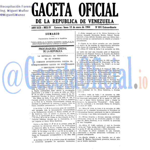 Gaceta Oficial 891 del 13 Enero 1964