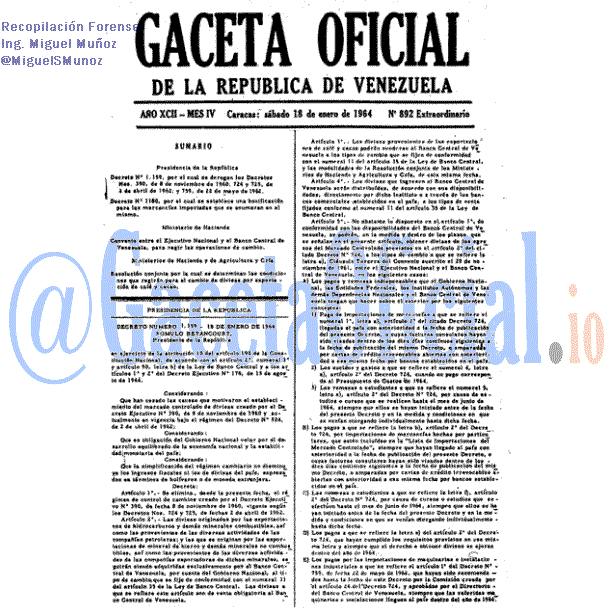 Gaceta Oficial 892 del 18 Enero 1964