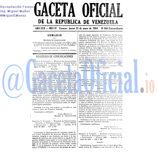 Gaceta Oficial 894 del 23 Enero 1964