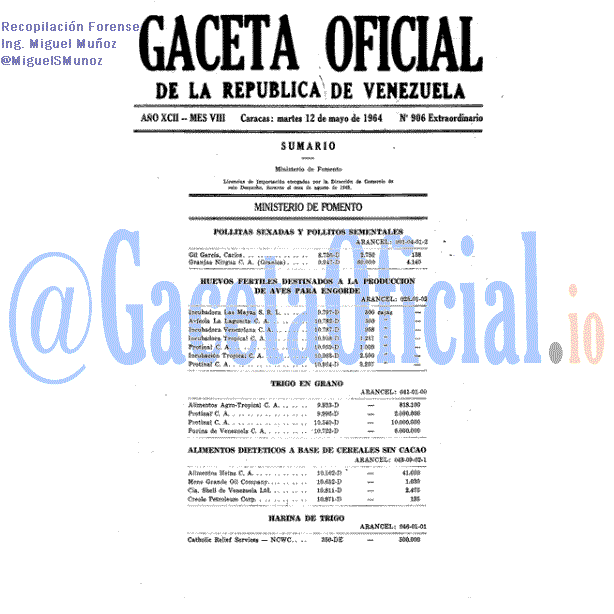 Gaceta Oficial 906 del 12 Mayo 1964