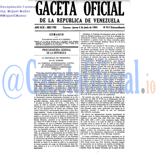 Gaceta Oficial 911 del 4 Junio 1964