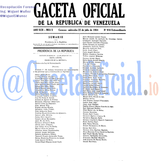 Gaceta Oficial 916 del 22 Julio 1964