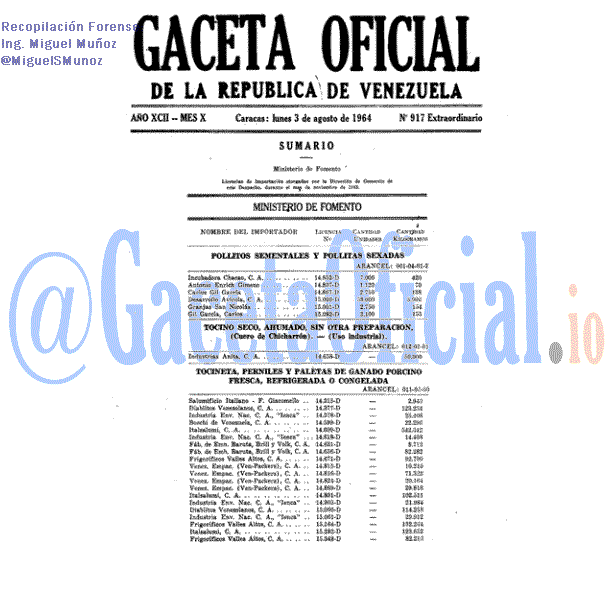 Gaceta Oficial 917 del 3 Agosto 1964