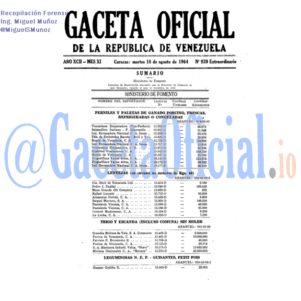 Gaceta Oficial 920 del 18 Agosto 1964