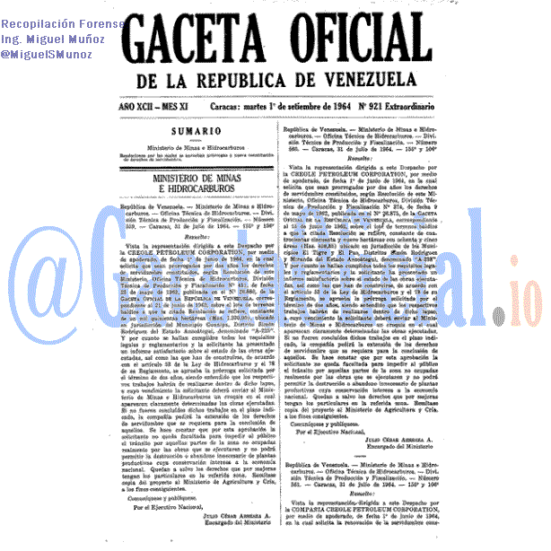 Gaceta Oficial 921 del 1 Septiembre 1964