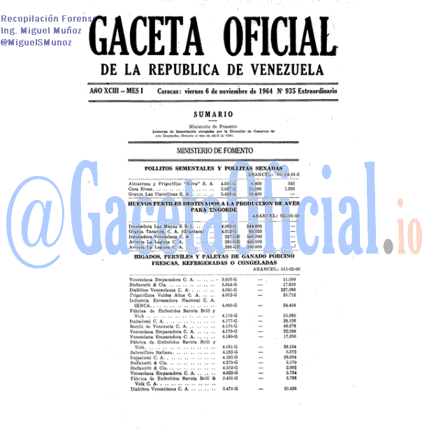 Gaceta Oficial 935 del 6 Noviembre 1964