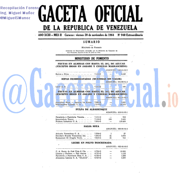 Gaceta Oficial 940 del 20 Noviembre 1964