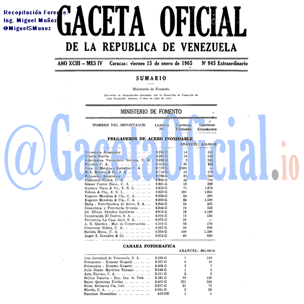 Gaceta Oficial 945 del 15 Enero 1965