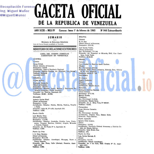 Gaceta Oficial 948 del 1 Febrero 1965