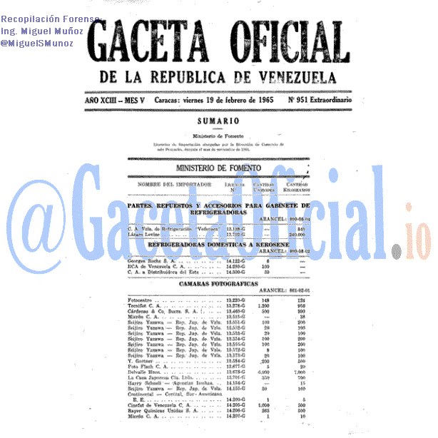 Gaceta Oficial 951 del 19 Febrero 1965