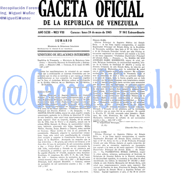 Gaceta Oficial 961 del 24 Mayo 1965