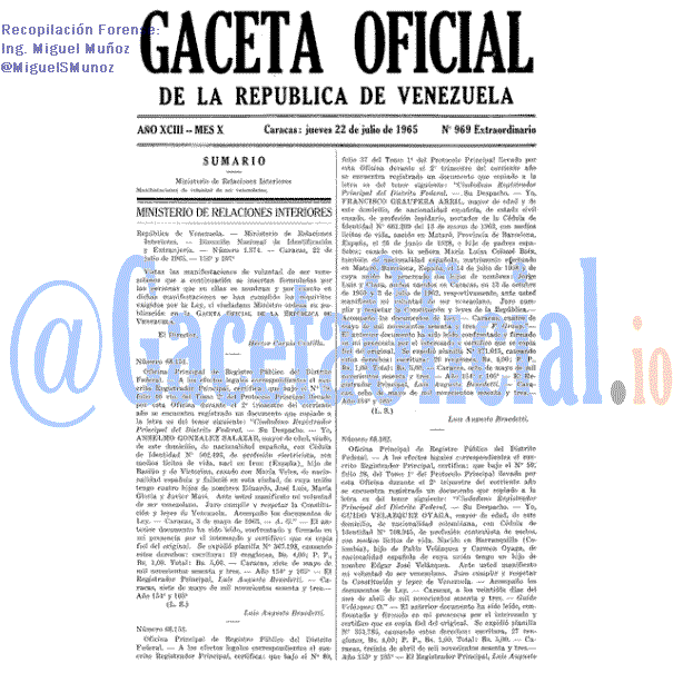 Gaceta Oficial 969 del 22 Julio 1965